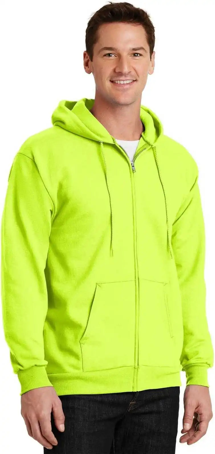 Port &amp; Company Pc90zh Essential Fleece Full Zip Hooded Sweatshirt Safety Green