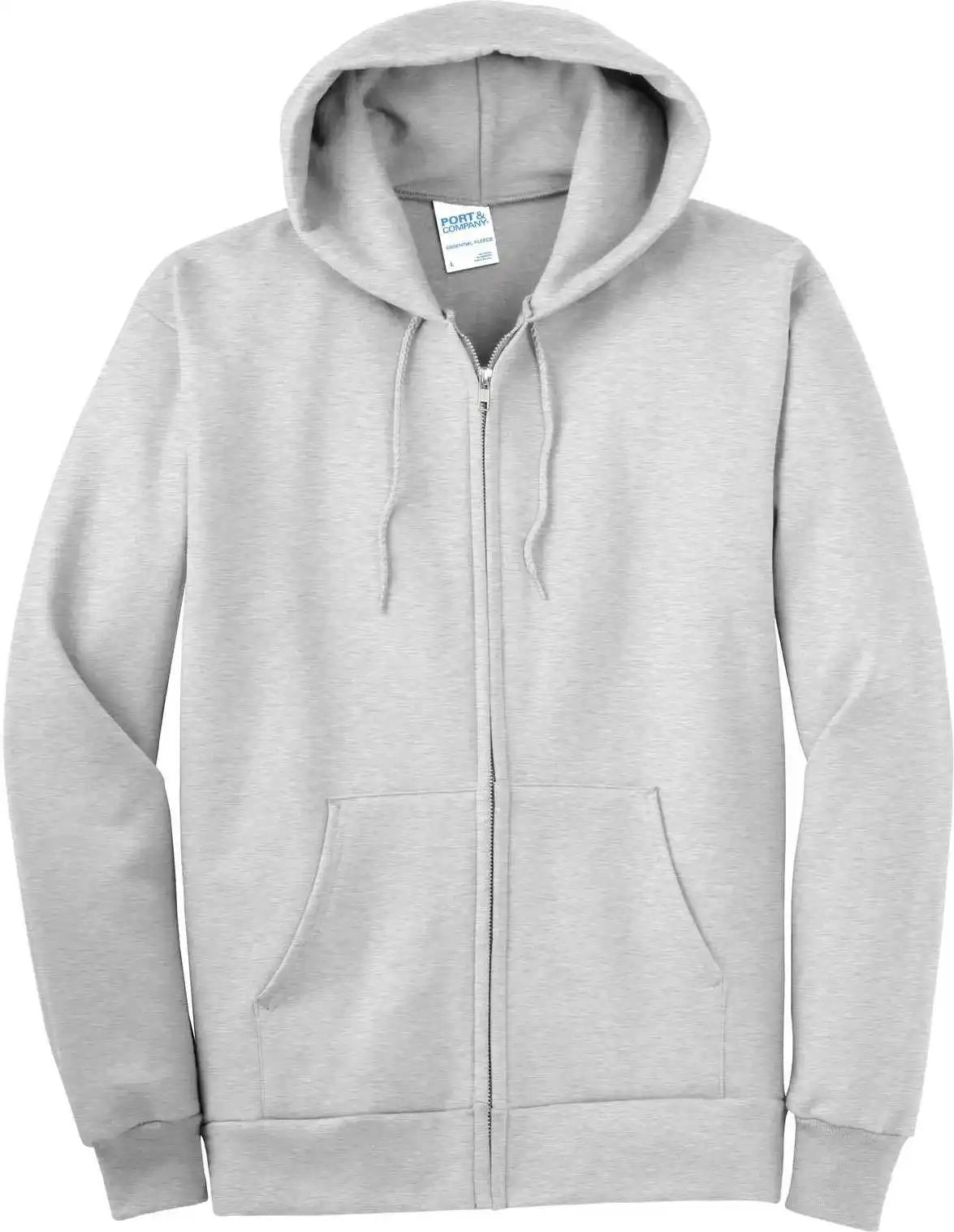 Port &amp; Company Pc90zh Essential Fleece Full Zip Hooded Sweatshirt Ash
