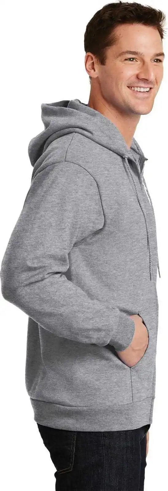 Port &amp; Company Pc90zh Essential Fleece Full Zip Hooded Sweatshirt Athletic Heather