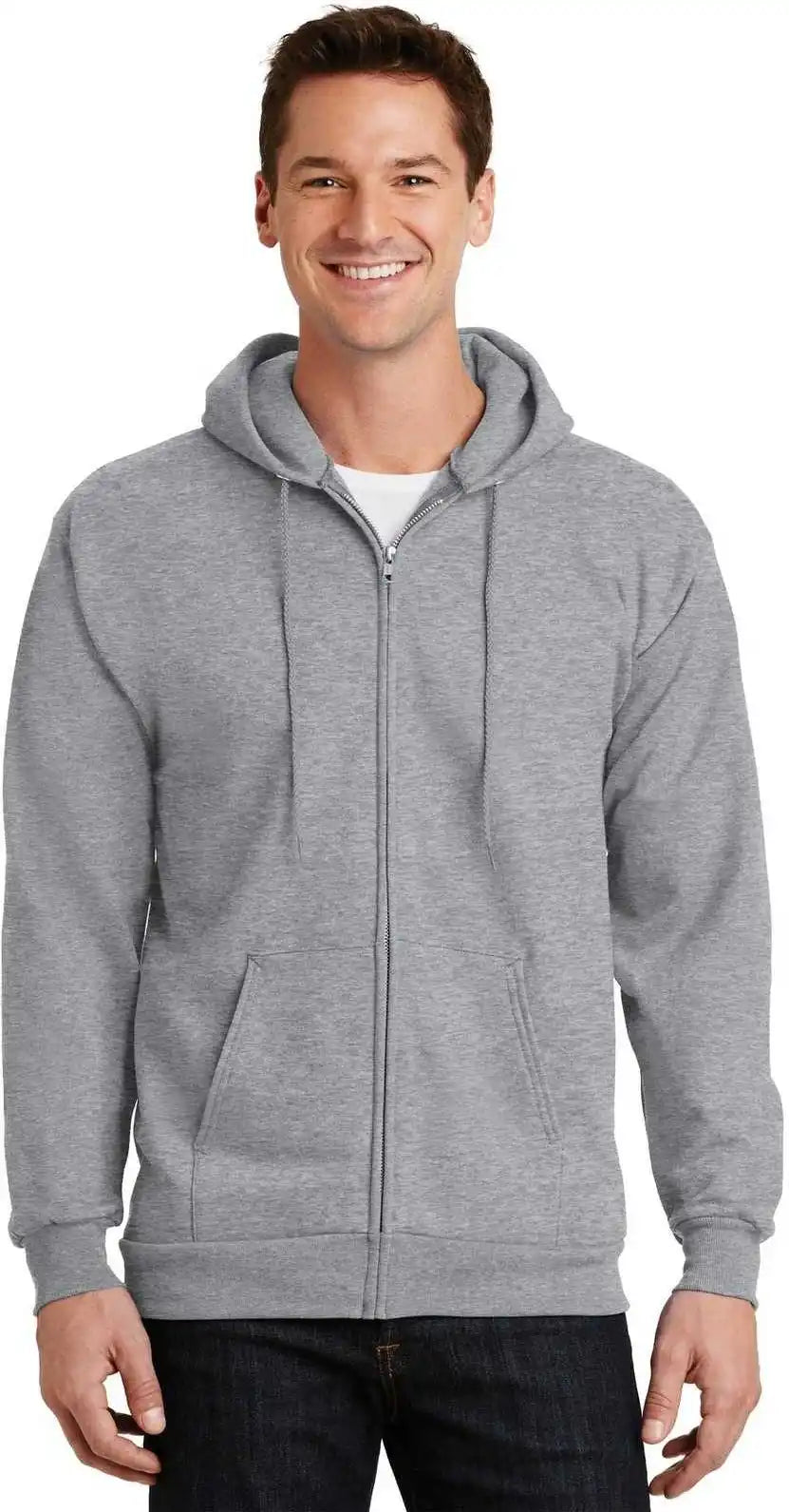 Port & Company Pc90zh Essential Fleece Full Zip Hooded Sweatshirt Athletic Heather