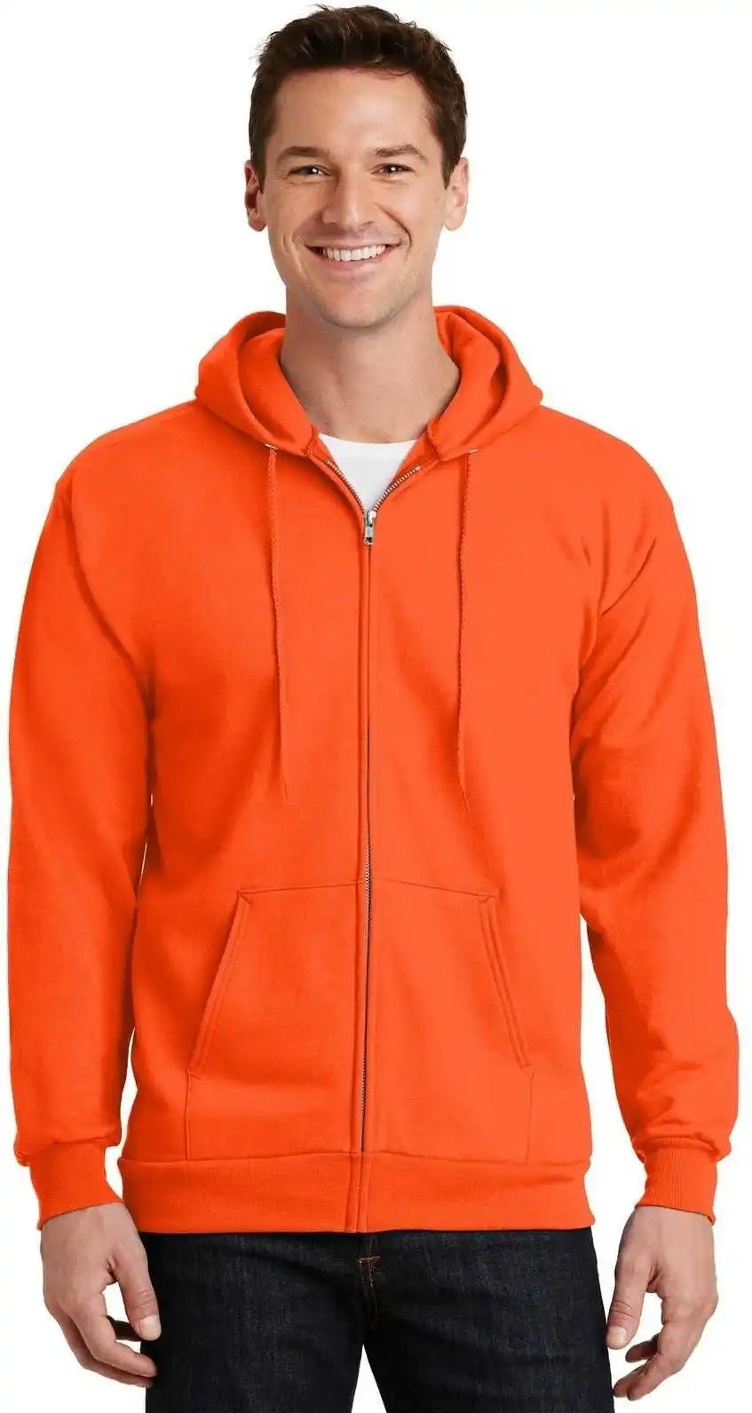 Port & Company Pc90zh Essential Fleece Full Zip Hooded Sweatshirt Safety Orange
