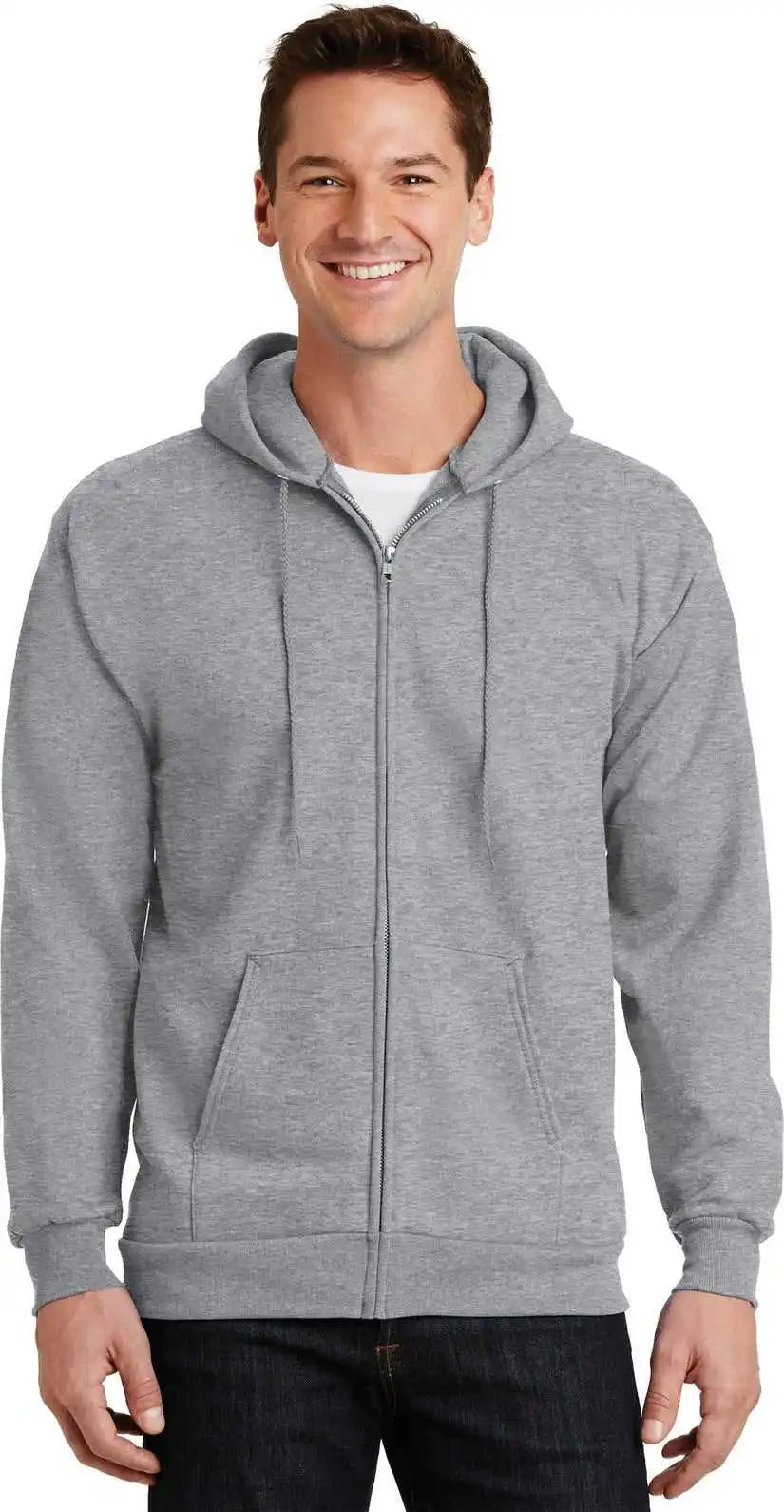 Port &amp; Company Pc90zh Essential Fleece Fullzip Hooded Sweatshirt - Athletic Heather *