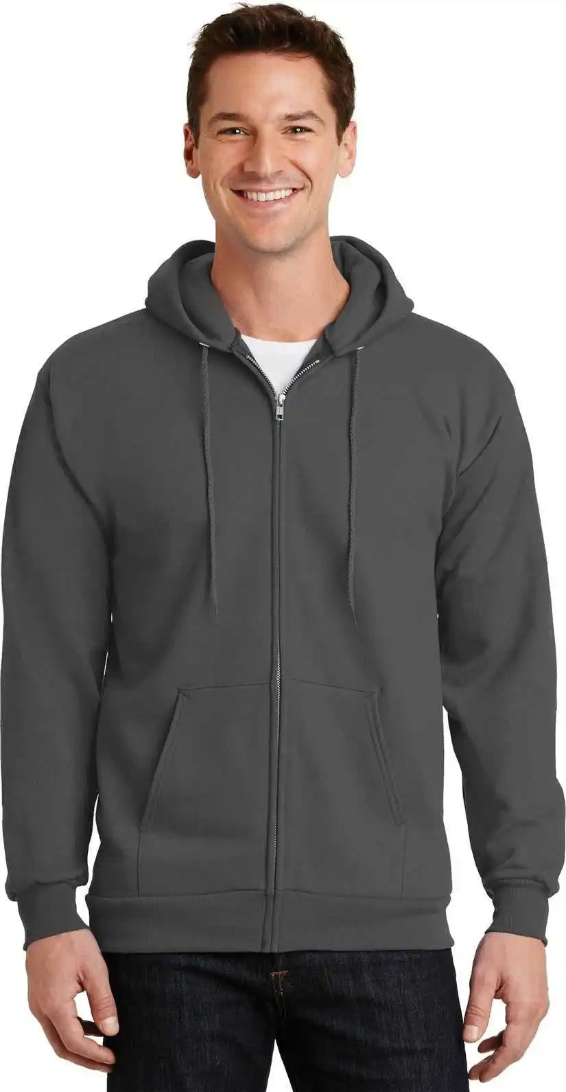 Port &amp; Company Pc90zh Essential Fleece Fullzip Hooded Sweatshirt - Charcoal