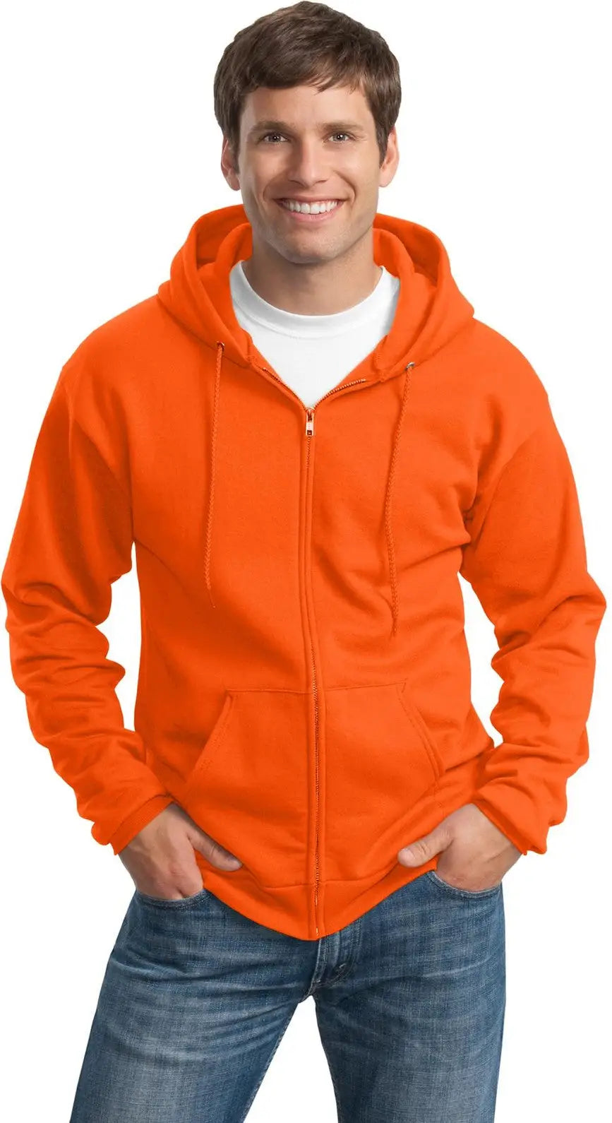 Port & Company Pc90zht co Tall Essential Fleece Full-zip Hooded Sweatshirt - Safety Orange - Adult l