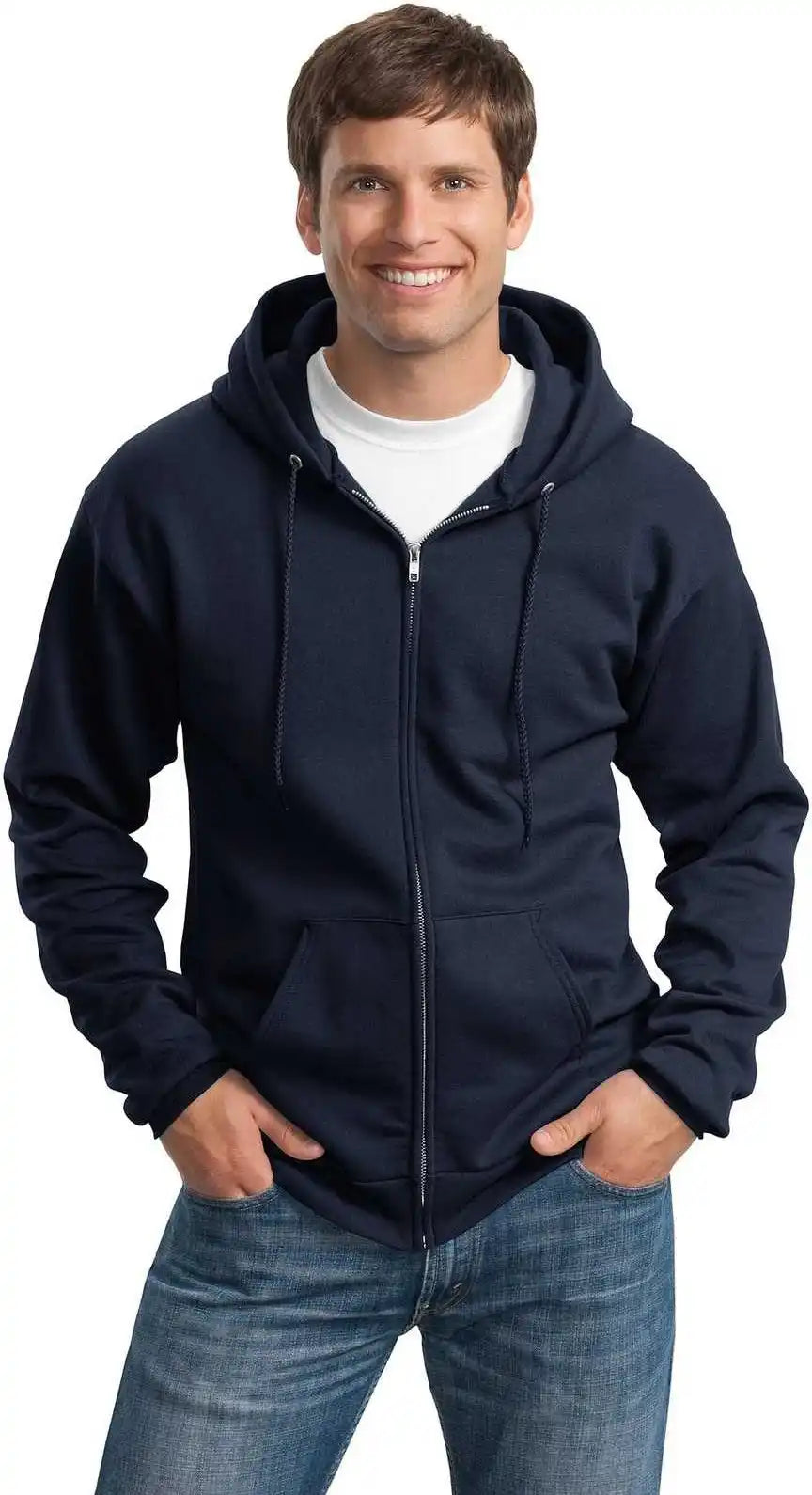 Port & Company Pc90zht Tall Essential Fleece Full Zip Hooded Sweatshirt Navy