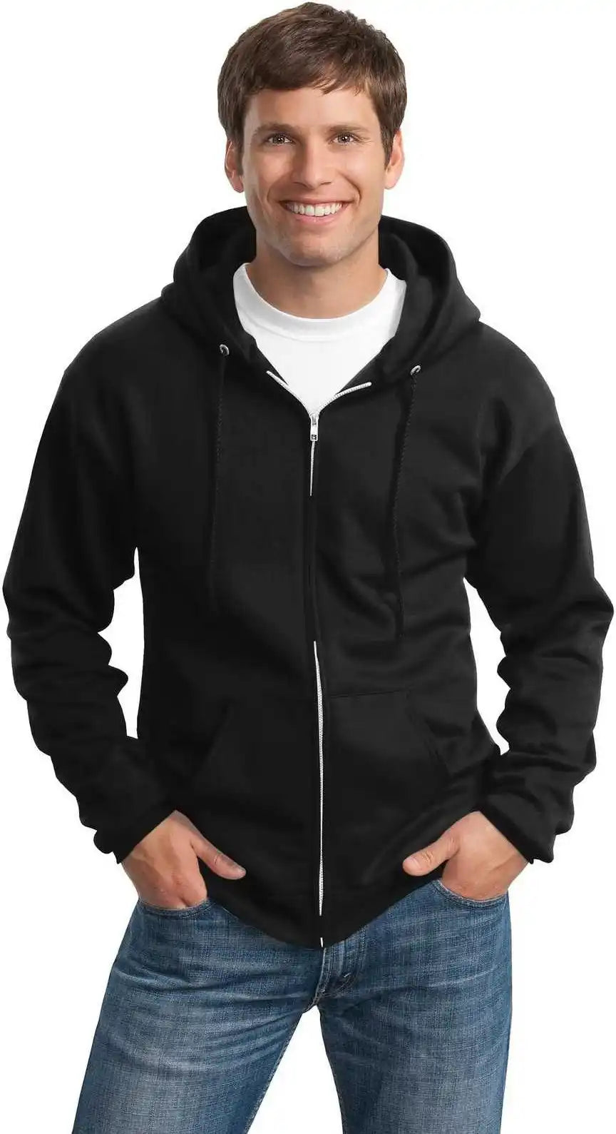 Port & Company Pc90zht Tall Essential Fleece Full Zip Hooded Sweatshirt Jet Black