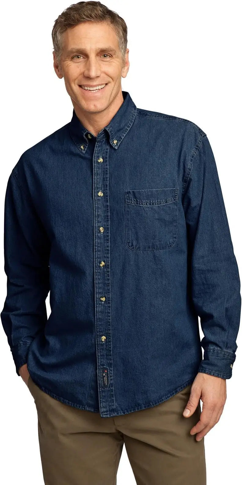 Port & Company Sp10 co Long Sleeve Value Denim Shirt - Ink Blue - Adult Xs