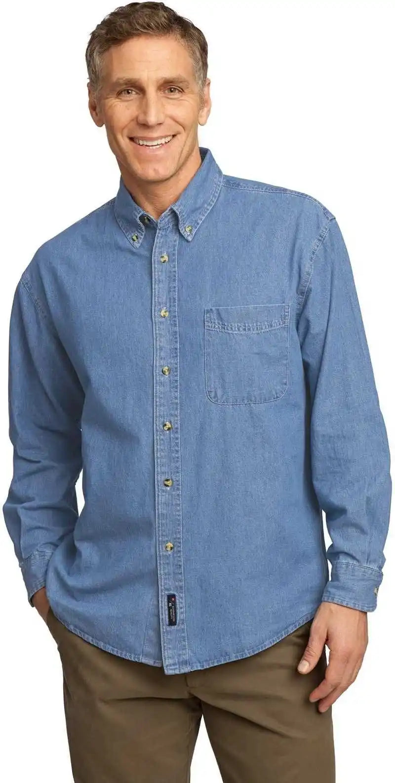 Port &amp; Company Sp10 Long Sleeve Value Denim Shirt Faded Blue