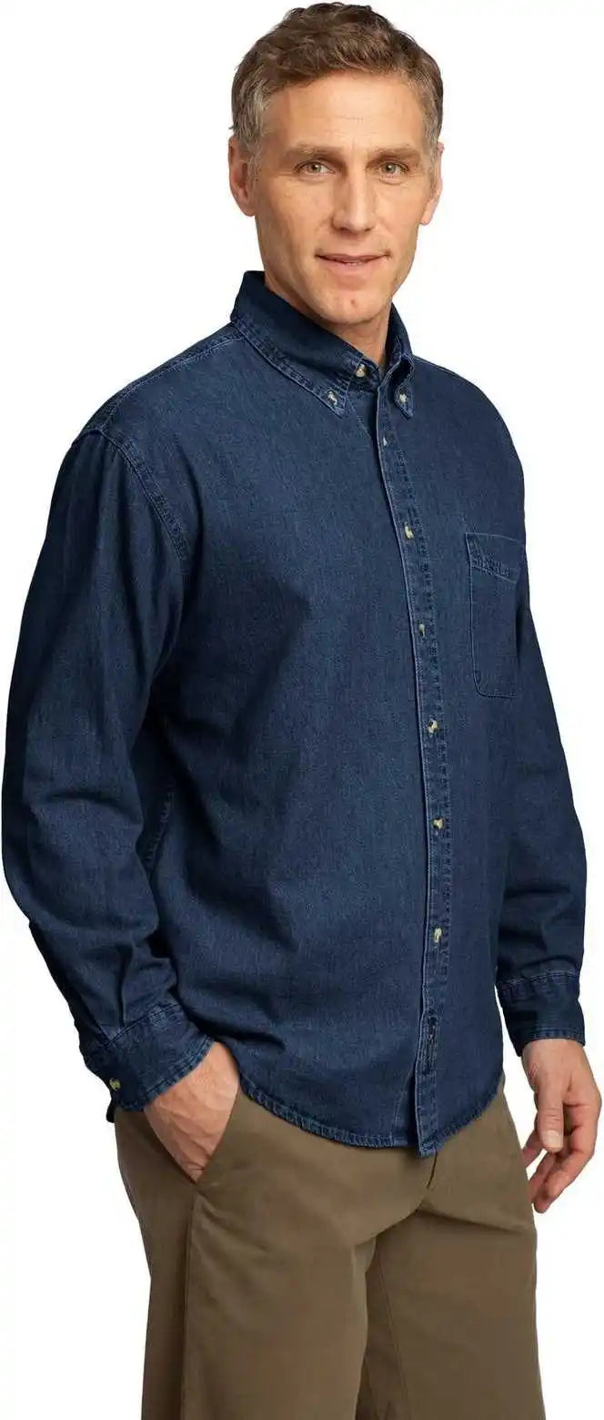 Port &amp; Company Sp10 Long Sleeve Value Denim Shirt Ink Blue