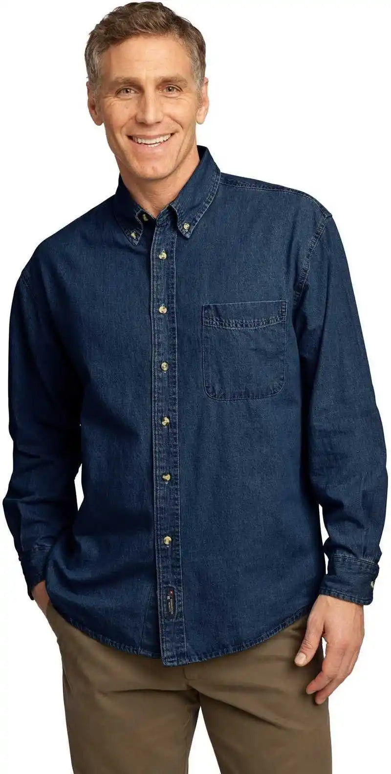 Port &amp; Company Sp10 Long Sleeve Value Denim Shirt Ink Blue