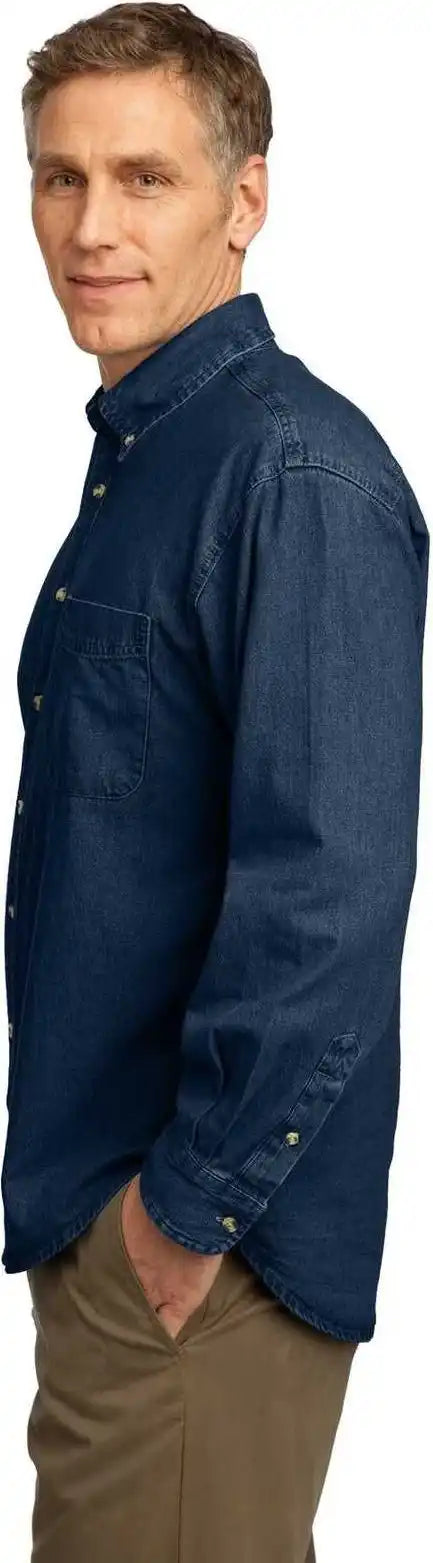 Port &amp; Company Sp10 Long Sleeve Value Denim Shirt Ink Blue