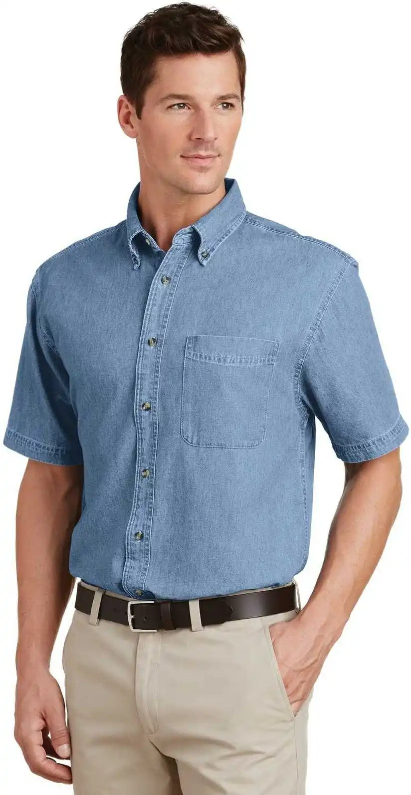 Port &amp; Company Sp11 Short Sleeve Value Denim Shirt Faded Blue