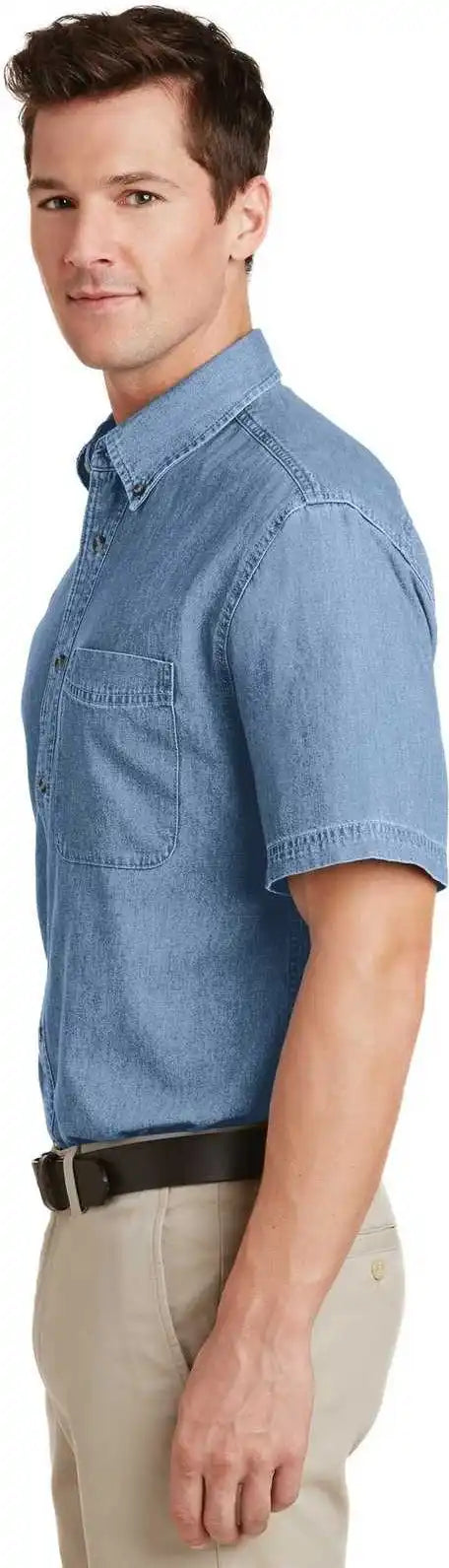 Port &amp; Company Sp11 Short Sleeve Value Denim Shirt Faded Blue