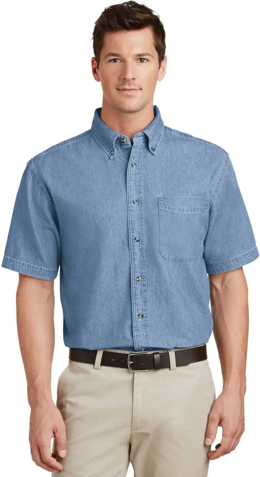 Port &amp; Company Sp11 Short Sleeve Value Denim Shirt Faded Blue