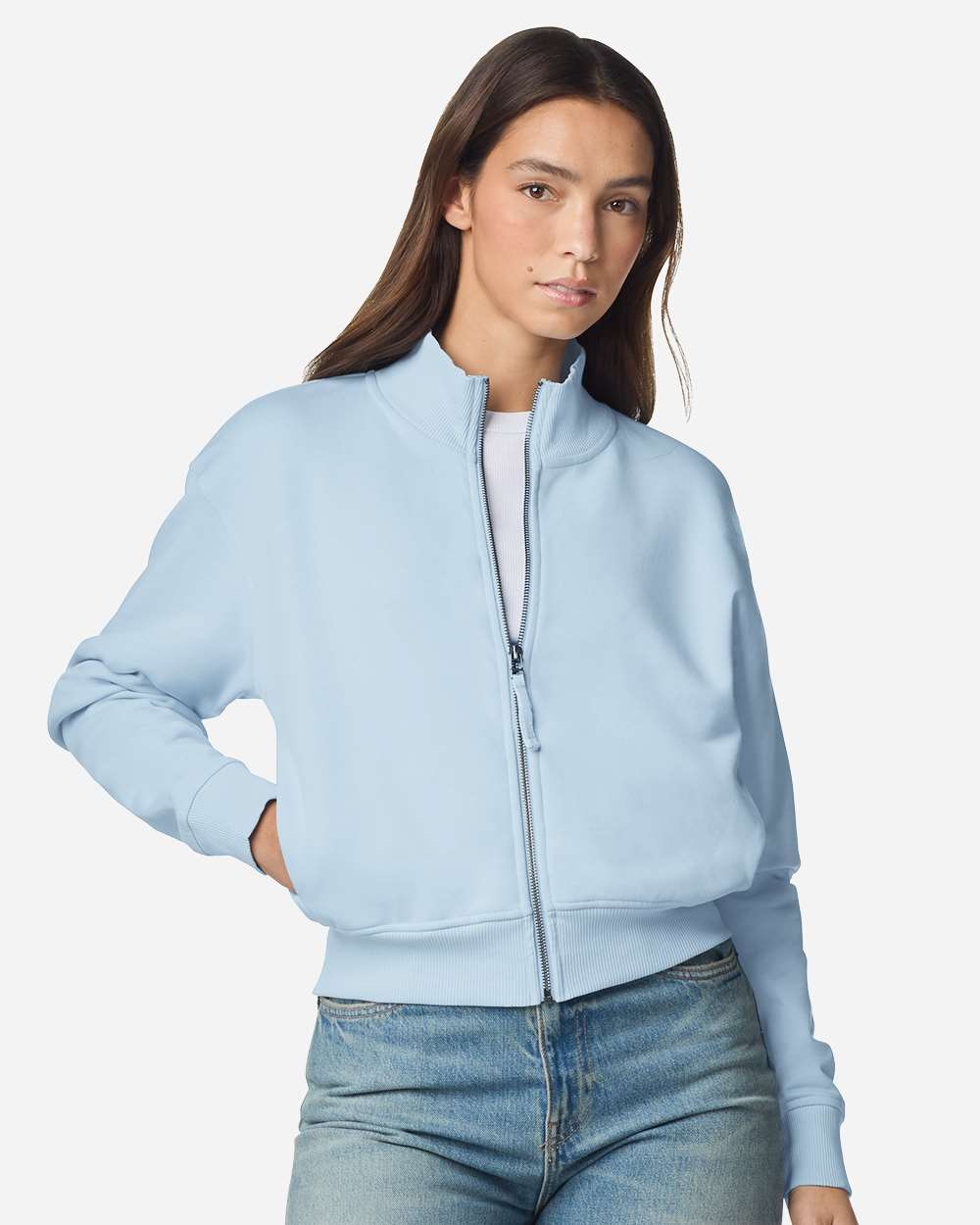 Powder Blue Women's French Terry Full-Zip Jacket - FTJ00