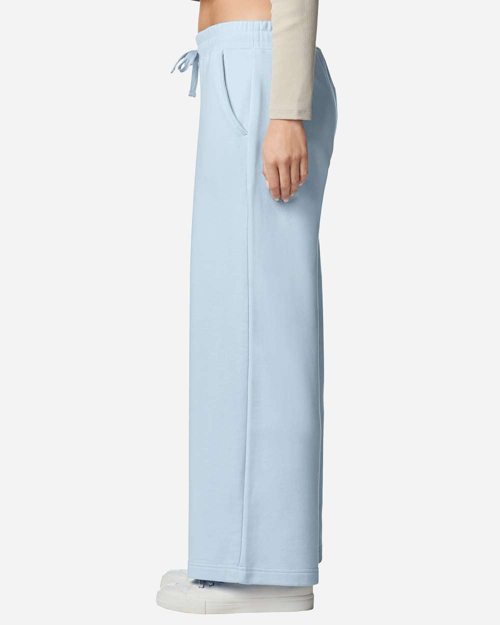 Powder Blue Women's French Terry Wide Leg Pants - FTP00 plain