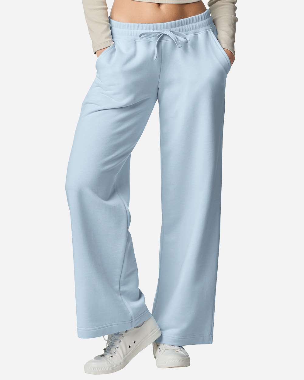 Powder Blue Women's French Terry Wide Leg Pants - FTP00