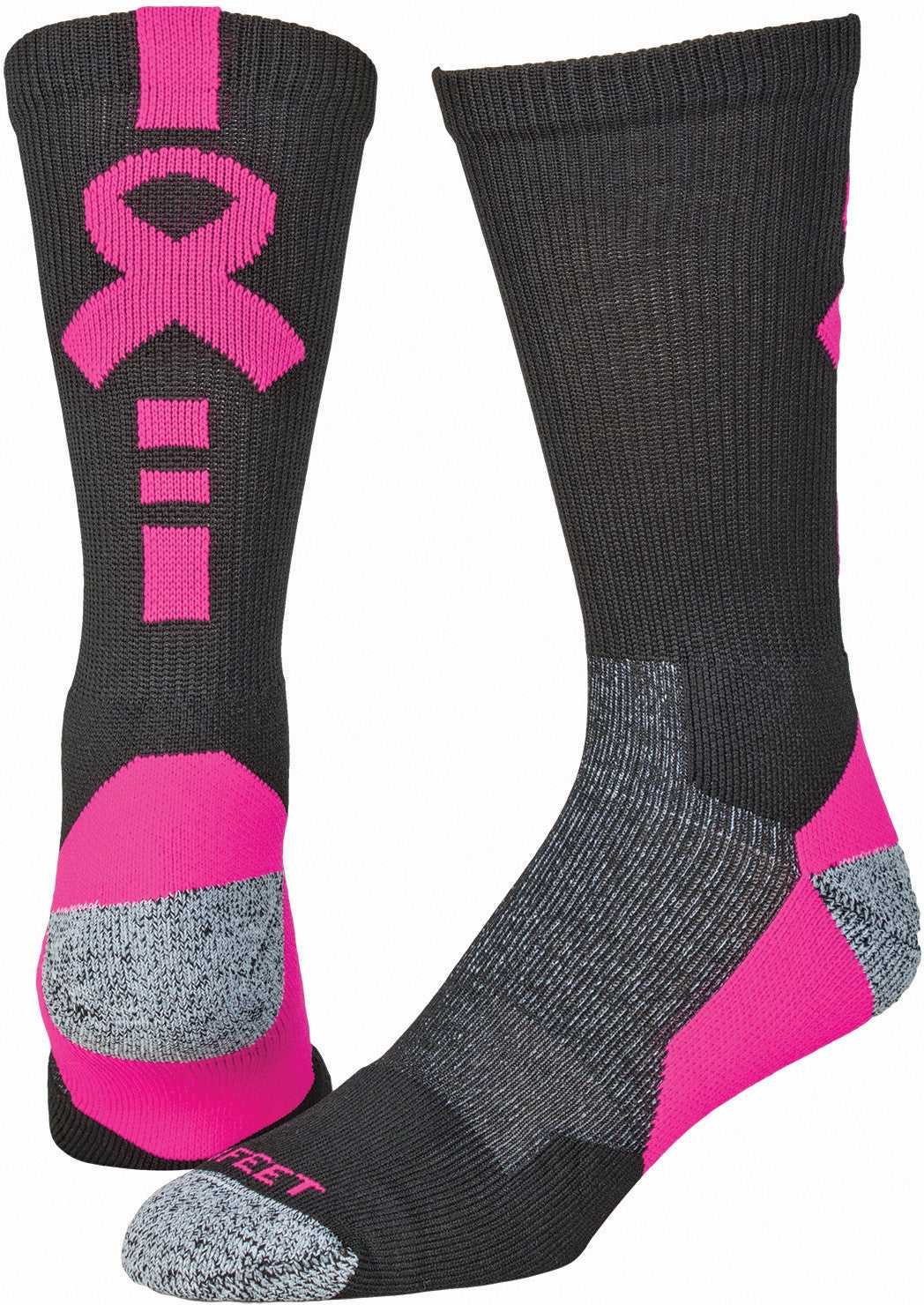 Pro Feet 238 Performance Shooter 2.0 Crew Socks - Black Neon Pink Ribbon