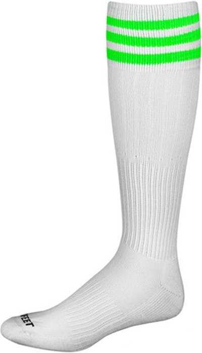 Pro Feet 268 3 Stripe Soccer Socks - White Neon Green