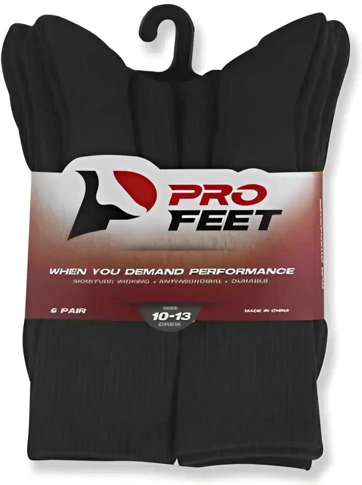 Pro Feet 5285/6 Performance Physical Crew (6 Pair Pkg) Socks - Black