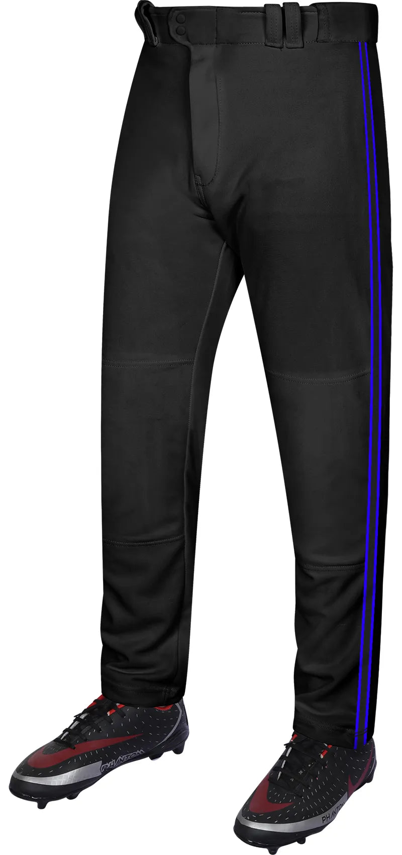 Proline Adult Full Length Baseball Pants with Stripes (black) - Black/dark Blue / Small