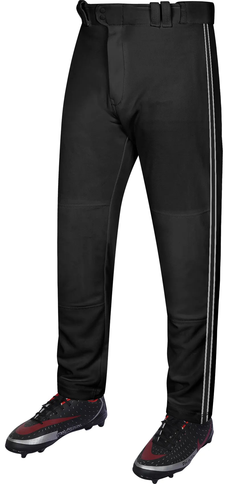 Proline Adult Full Length Baseball Pants with Stripes (black) - Black/gray / Small
