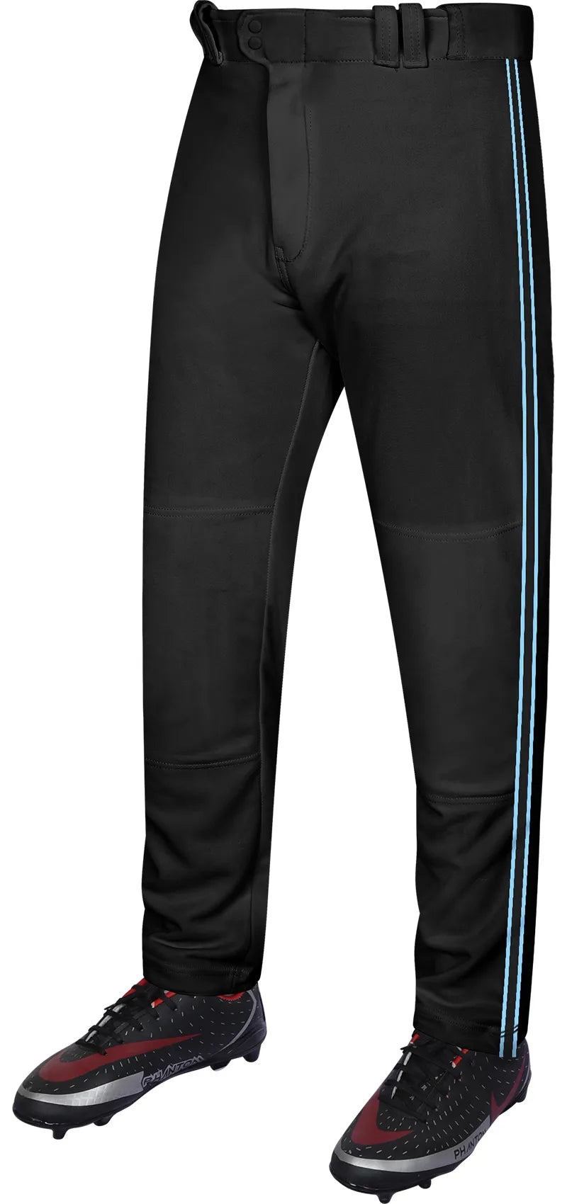 Proline Adult Full Length Baseball Pants with Stripes (black) - Black/sky / Small