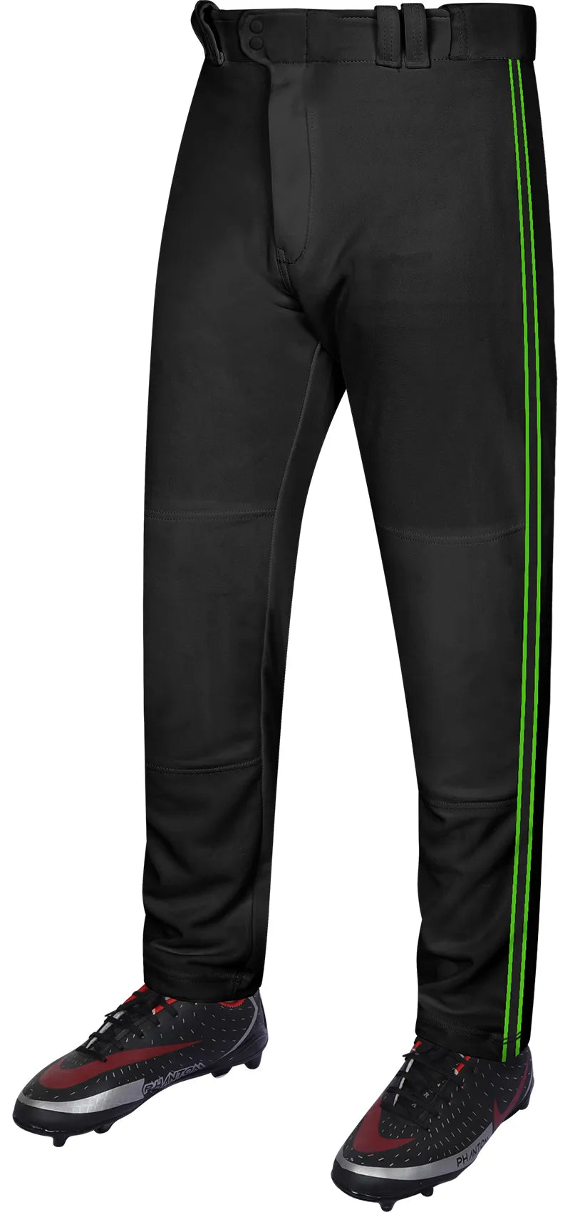 Proline Adult Full Length Baseball Pants with Stripes (black) - Black/dark Green / Small