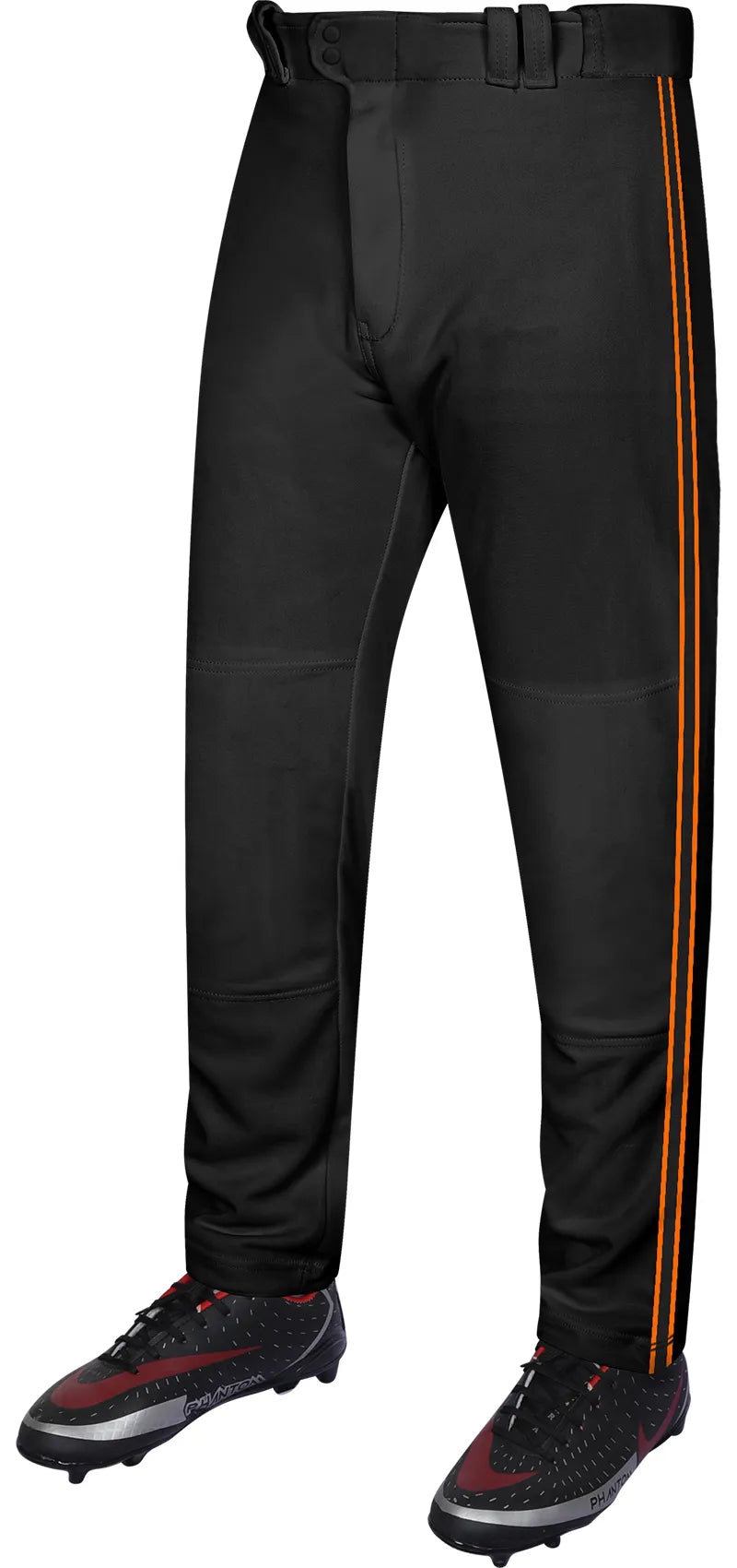 Proline Adult Full Length Baseball Pants with Stripes (black) - Black/orange / Small