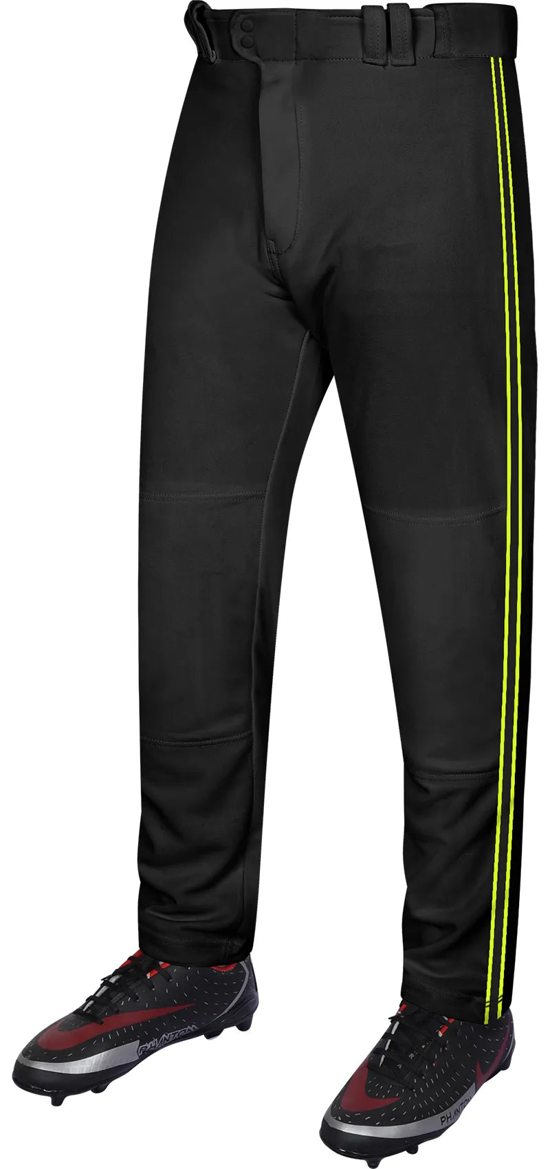 Proline Adult Full Length Baseball Pants with Stripes (black) - Black/light Green / Small