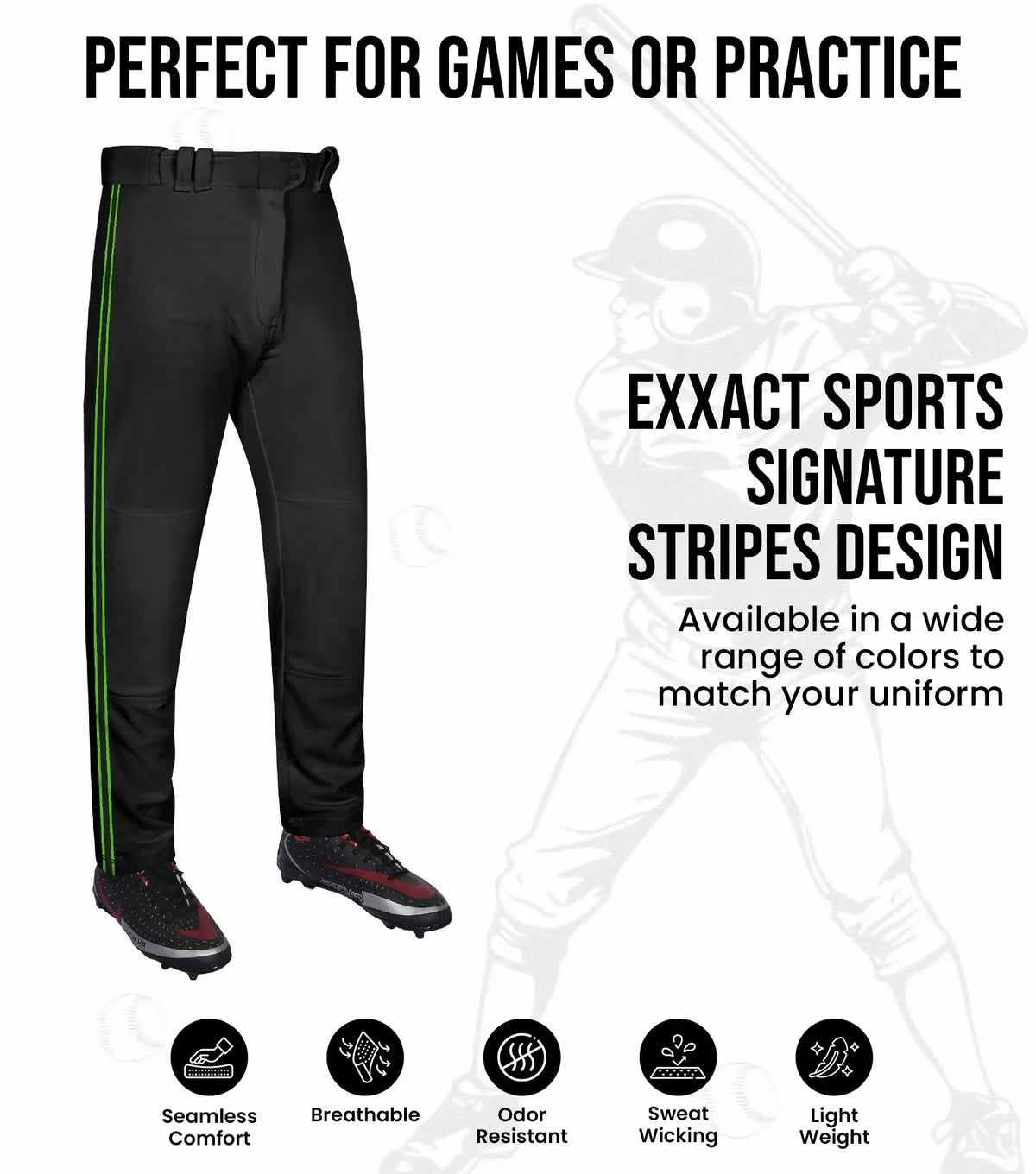 Proline Adult Full Length Baseball Pants with Stripes (black)