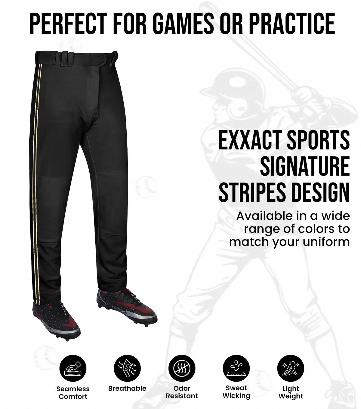 Proline Adult Full Length Baseball Pants with Stripes (black)