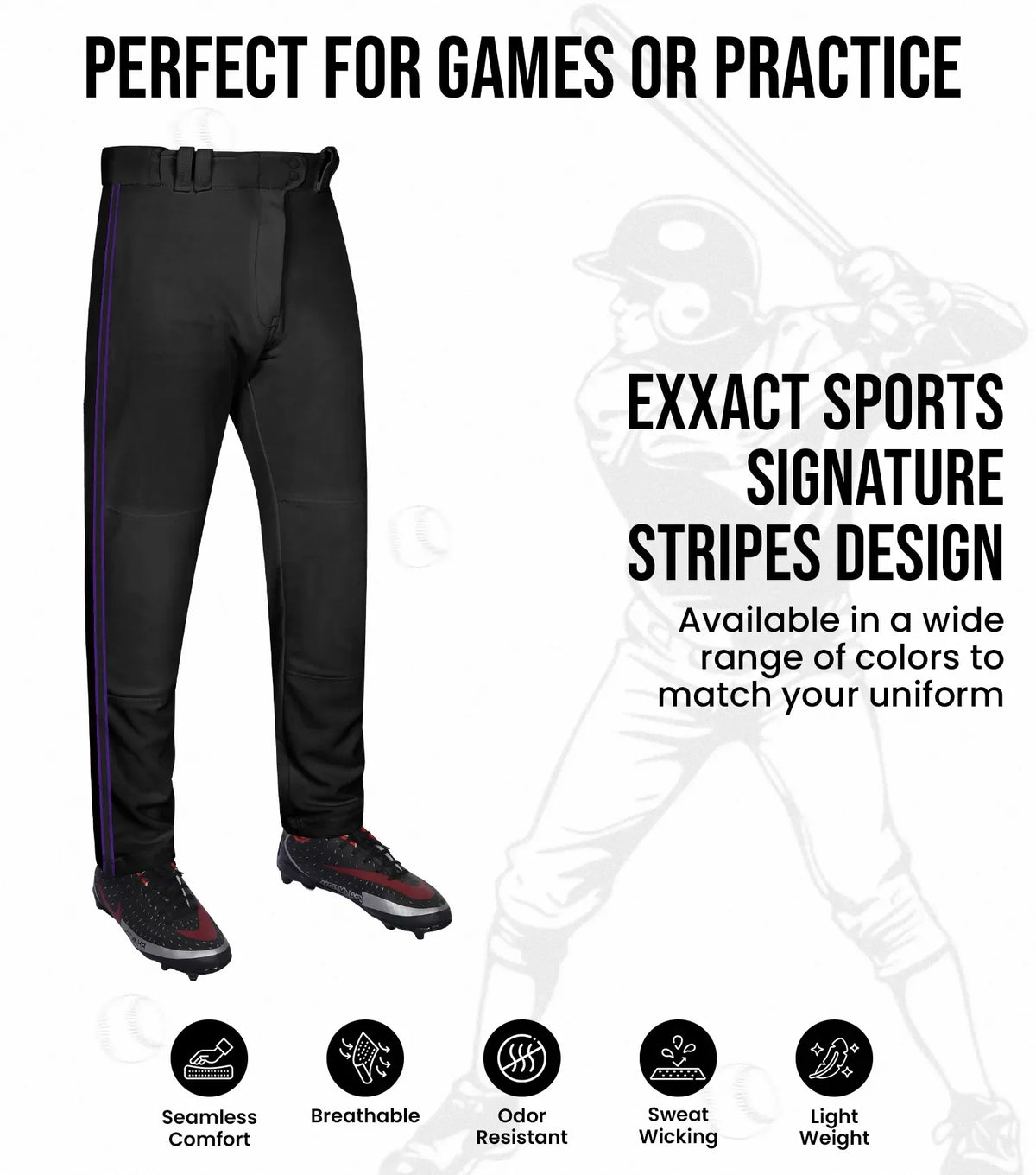 Proline Adult Full Length Baseball Pants with Stripes (black)
