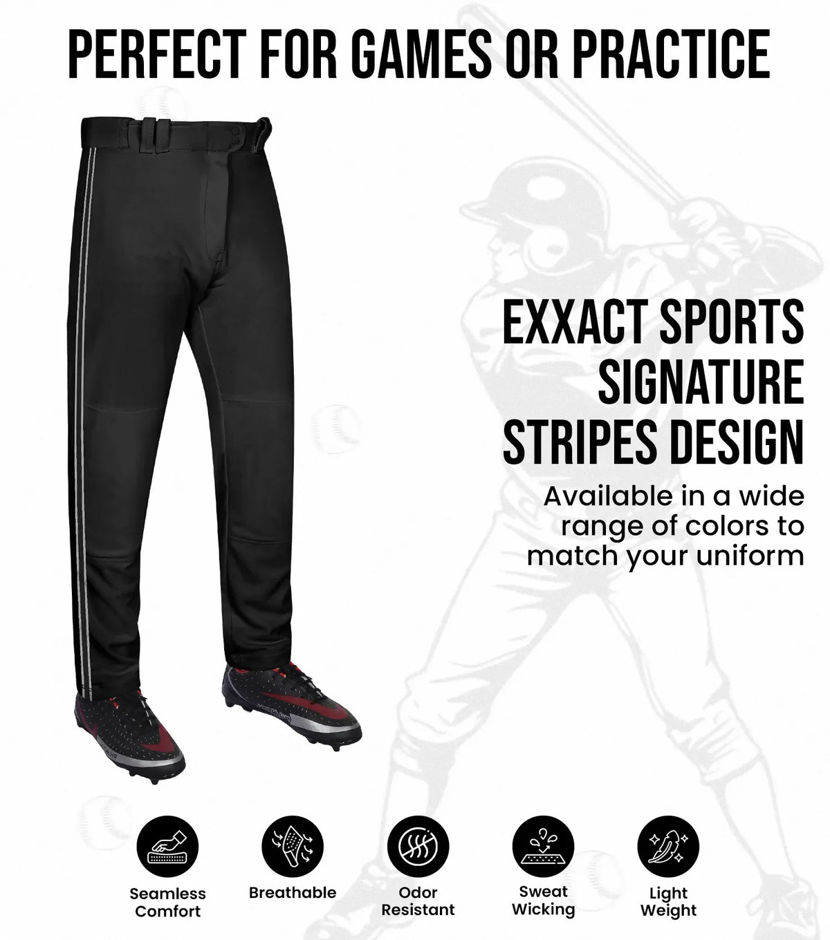 Proline Adult Full Length Baseball Pants with Stripes (black)