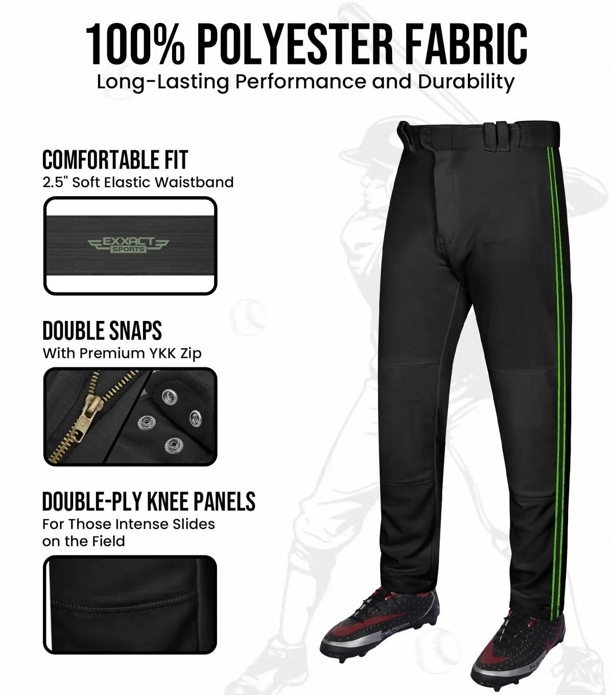 Proline Adult Full Length Baseball Pants with Stripes (black)