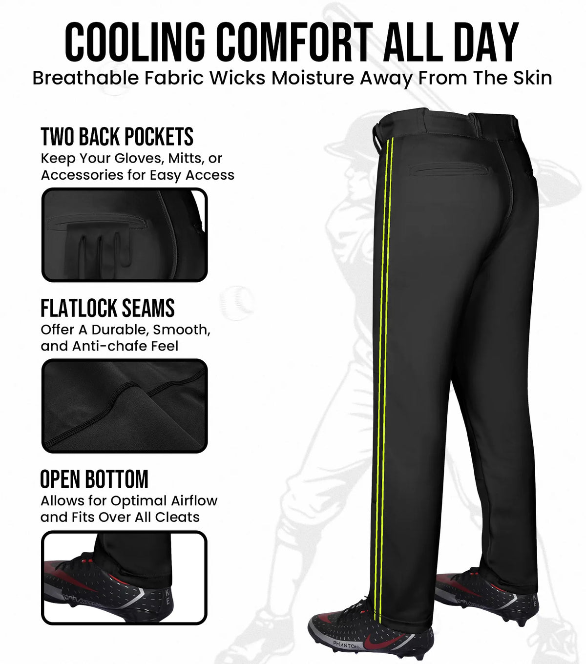 Proline Adult Full Length Baseball Pants with Stripes (black)
