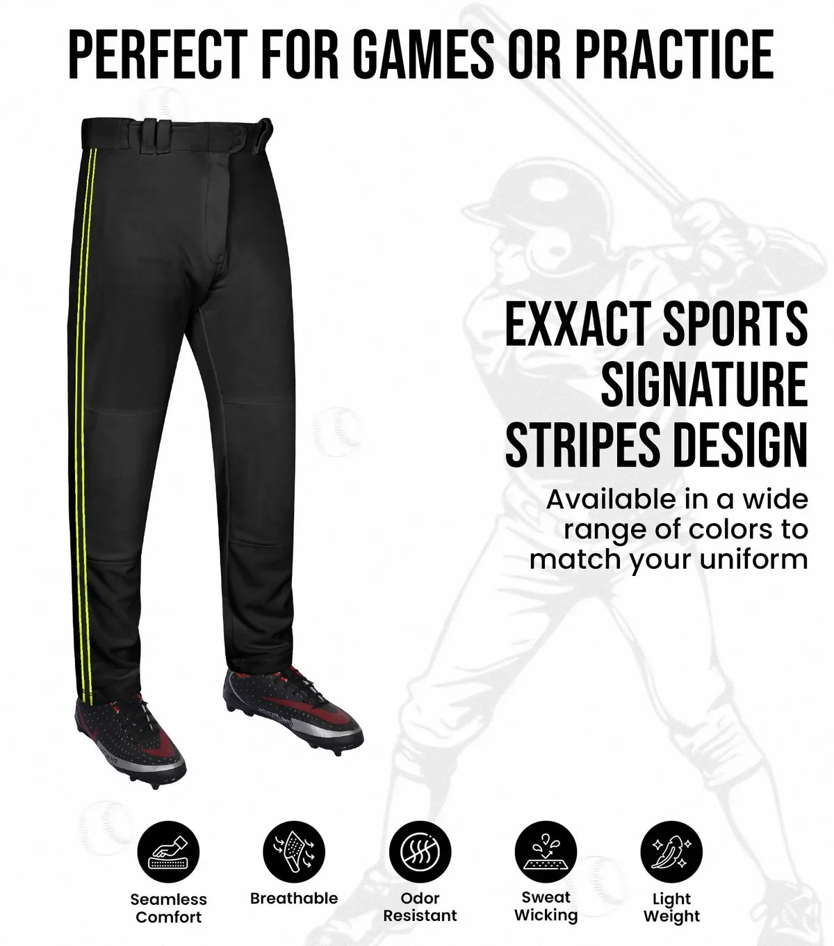 Proline Adult Full Length Baseball Pants with Stripes (black)