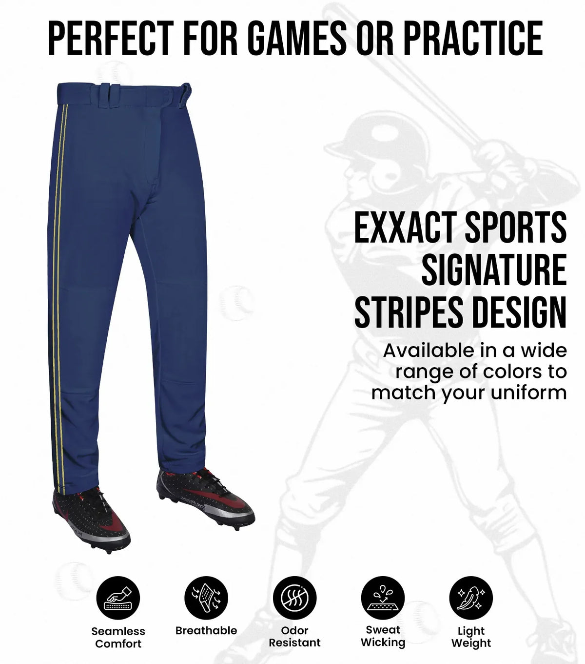 Proline Adult Full Length Baseball Pants with Stripes (navy)