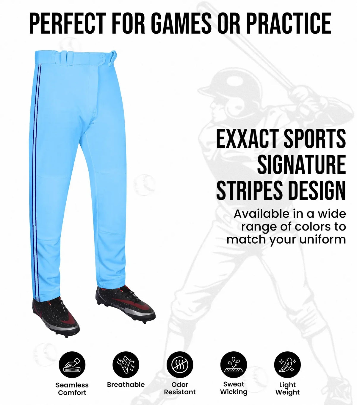 Proline Adult Full Length Baseball Pants with Stripes (sky)