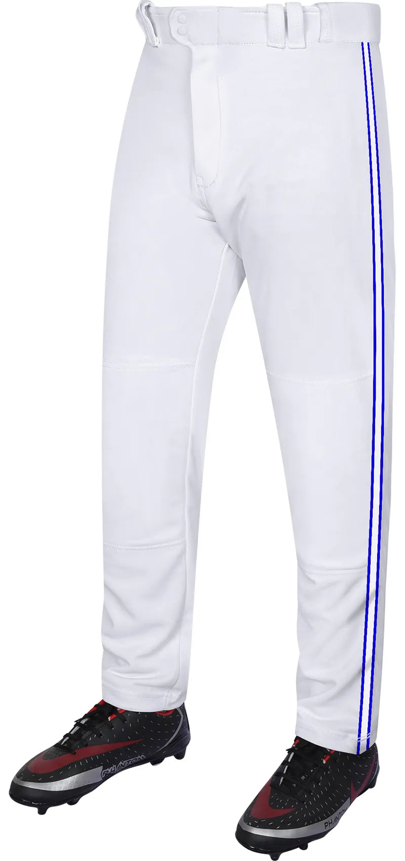 Proline Adult Full Length Baseball Pants with Stripes (white) - White/dark Blue / Small