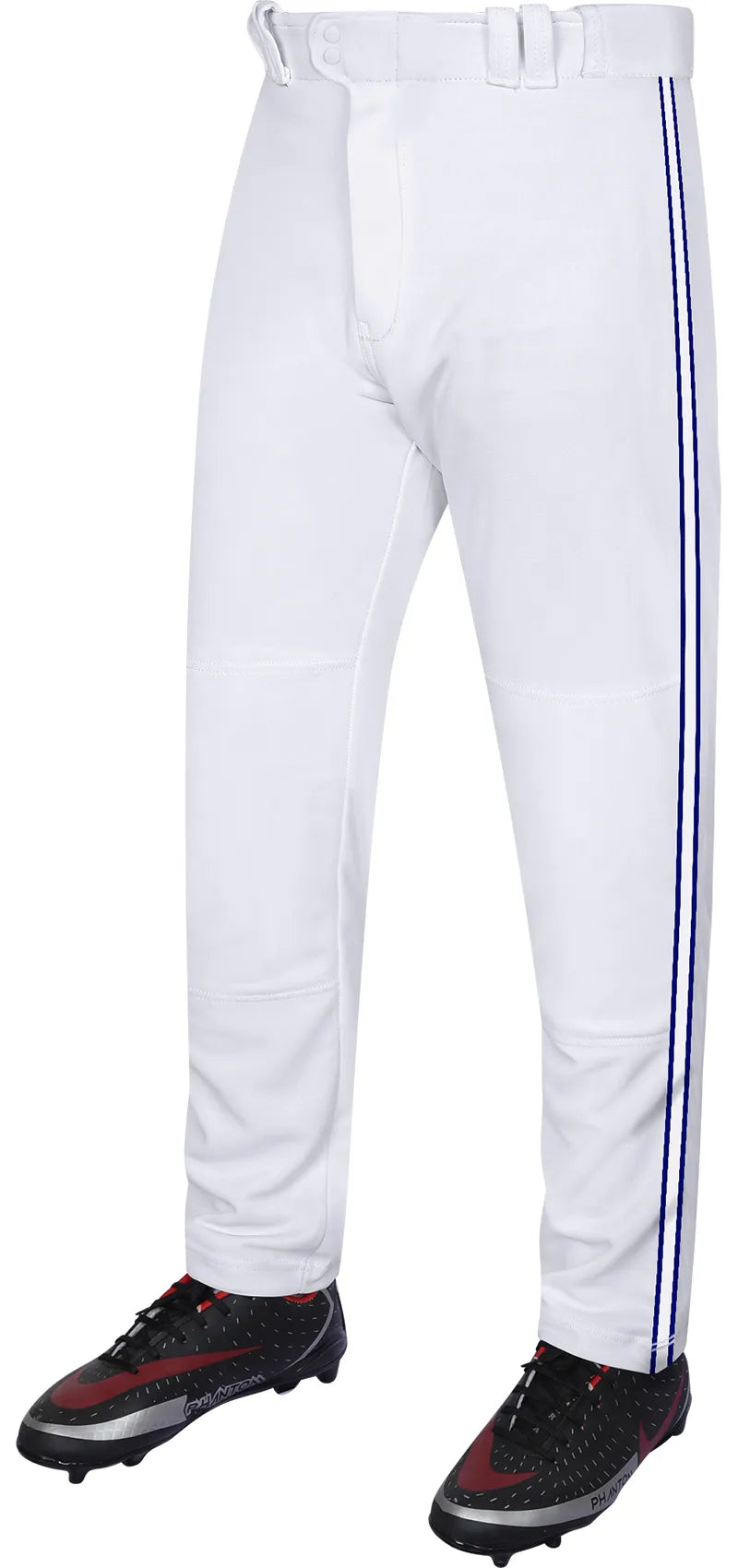 Proline Adult Full Length Baseball Pants with Stripes (white) - White/navy / Small