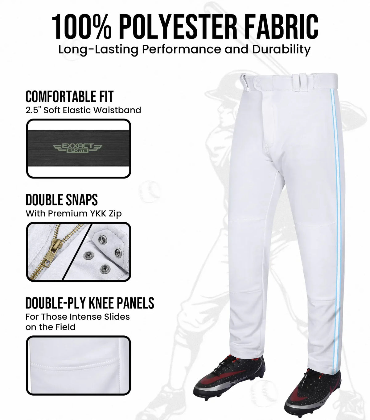 Proline Adult Full Length Baseball Pants with Stripes (white)