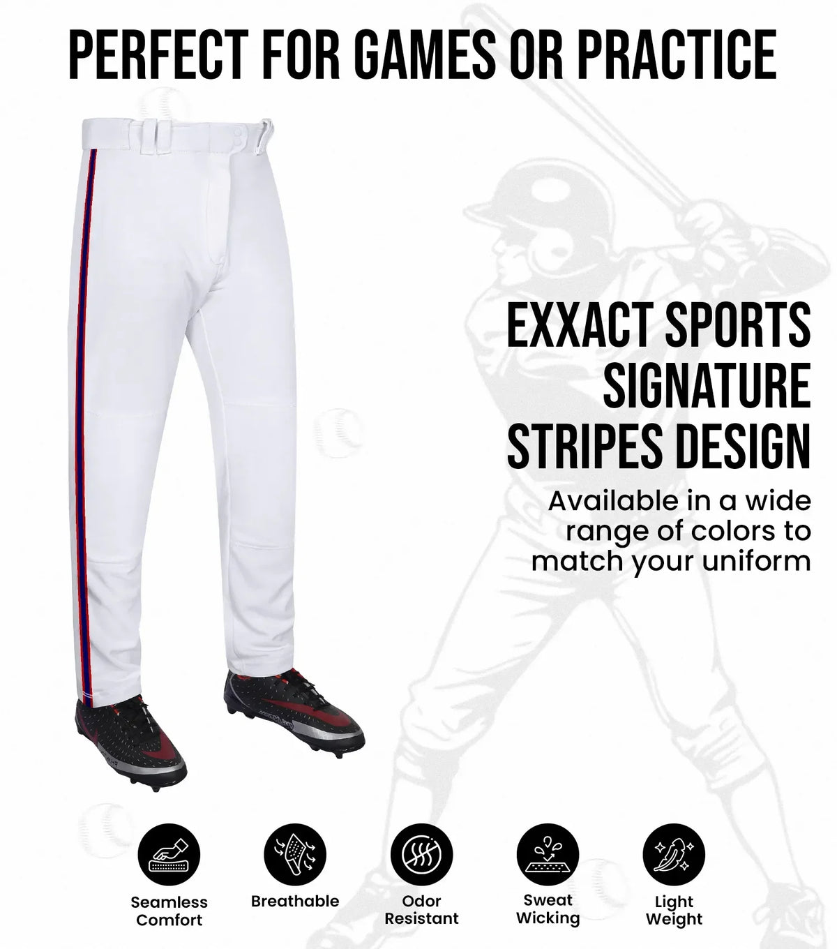 Proline Adult Full Length Baseball Pants with Stripes (white)