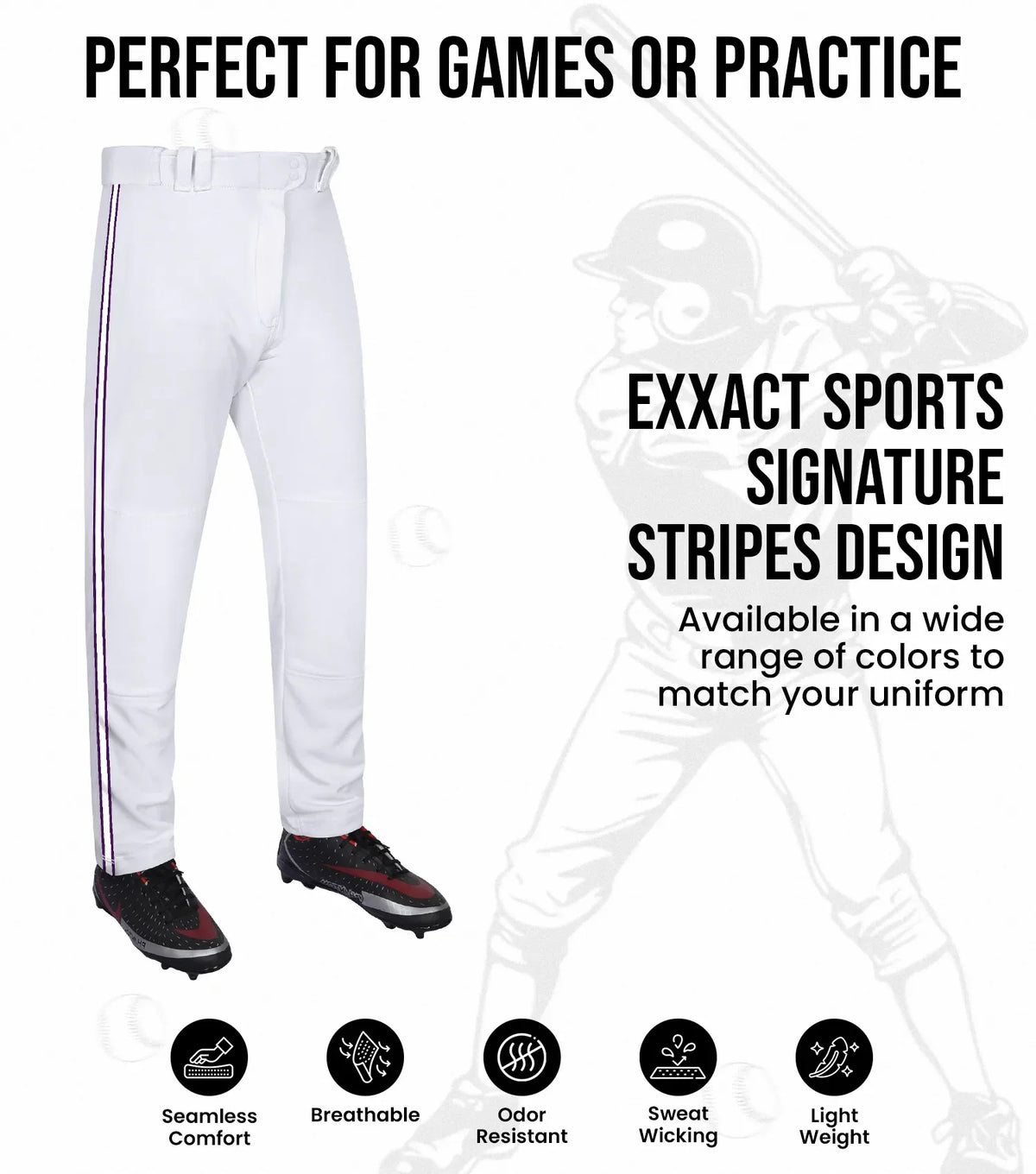 Proline Adult Full Length Baseball Pants with Stripes (white)