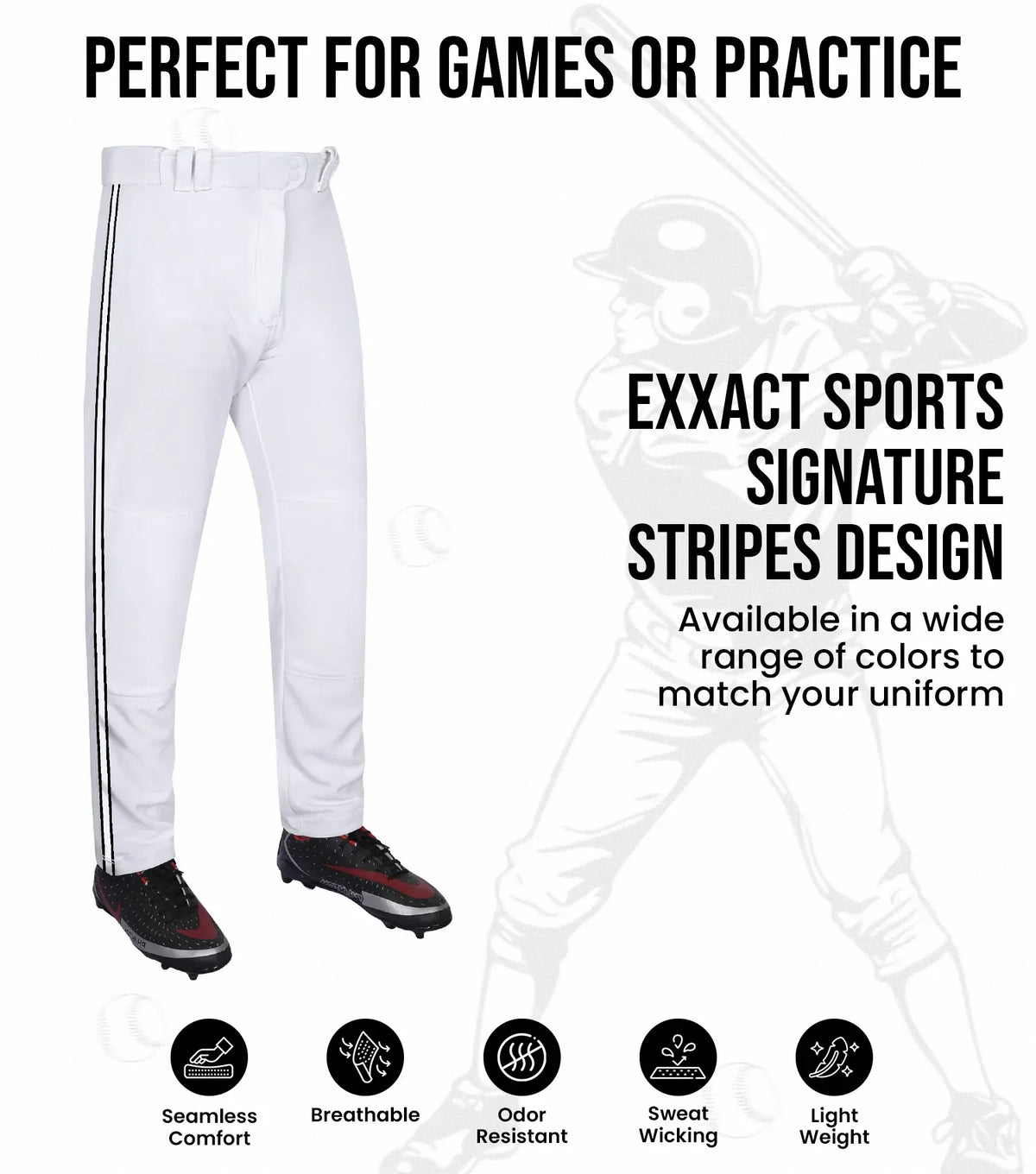 Proline Adult Full Length Baseball Pants with Stripes (white)