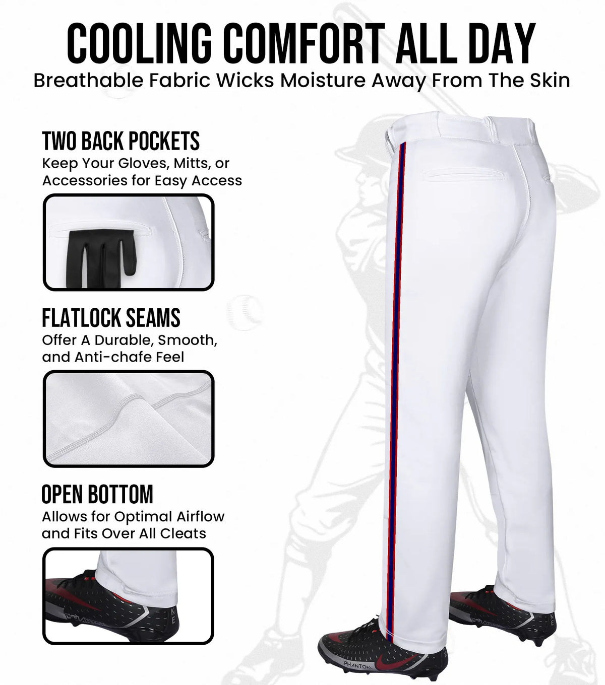 Proline Adult Full Length Baseball Pants with Stripes (white)
