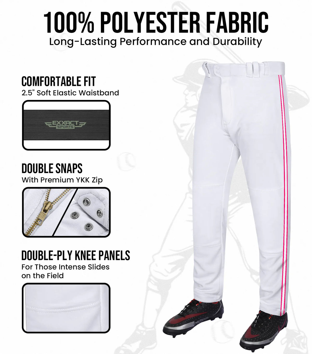 Proline Adult Full Length Baseball Pants with Stripes (white)