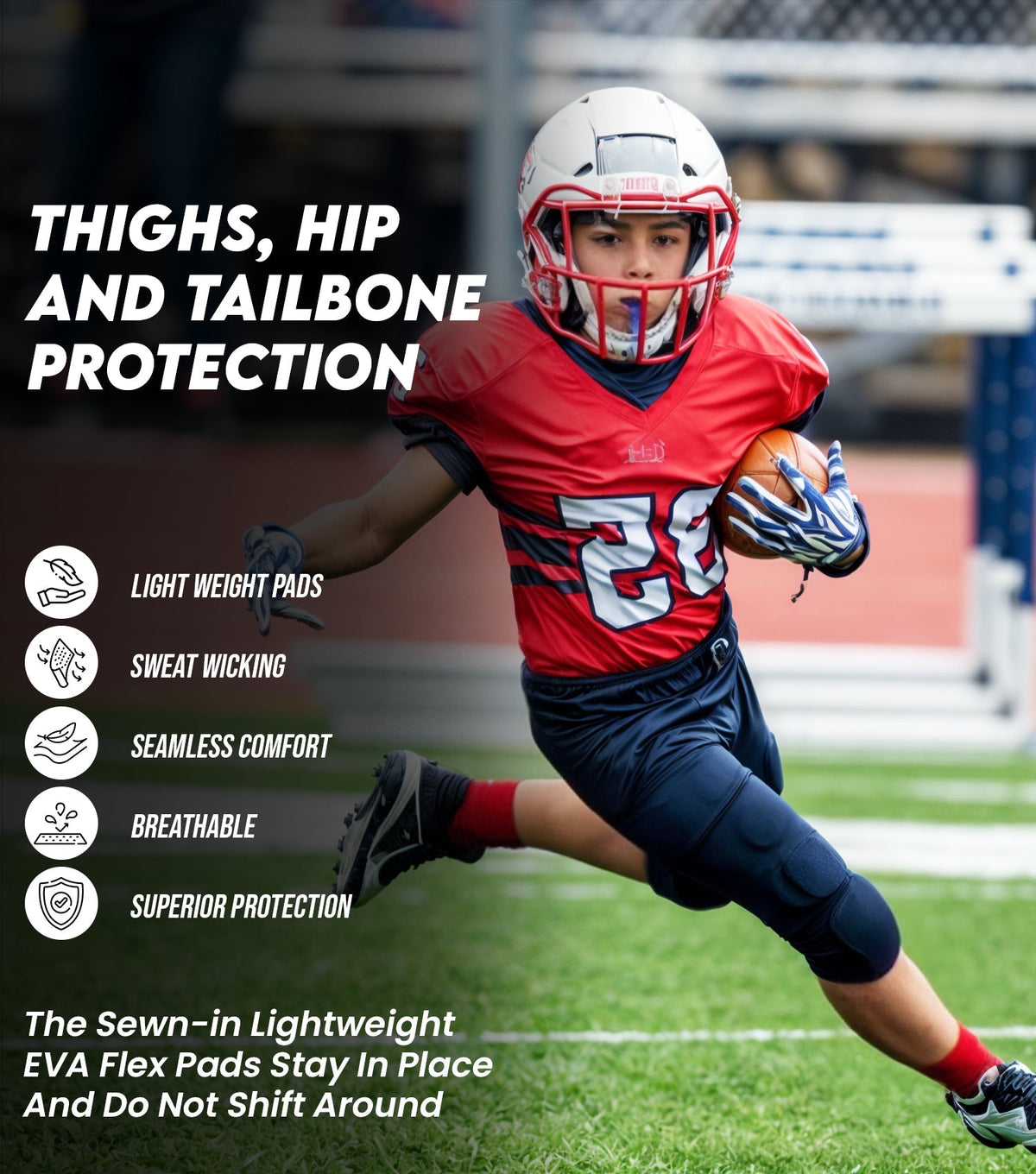 Proline Boys Integrated Football Pants with 7 Flex Pads Red (youth)