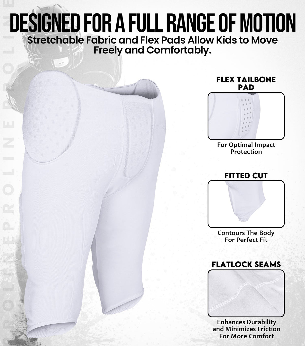 Proline Boys Integrated Football Pants with 7 Flex Pads White (youth)