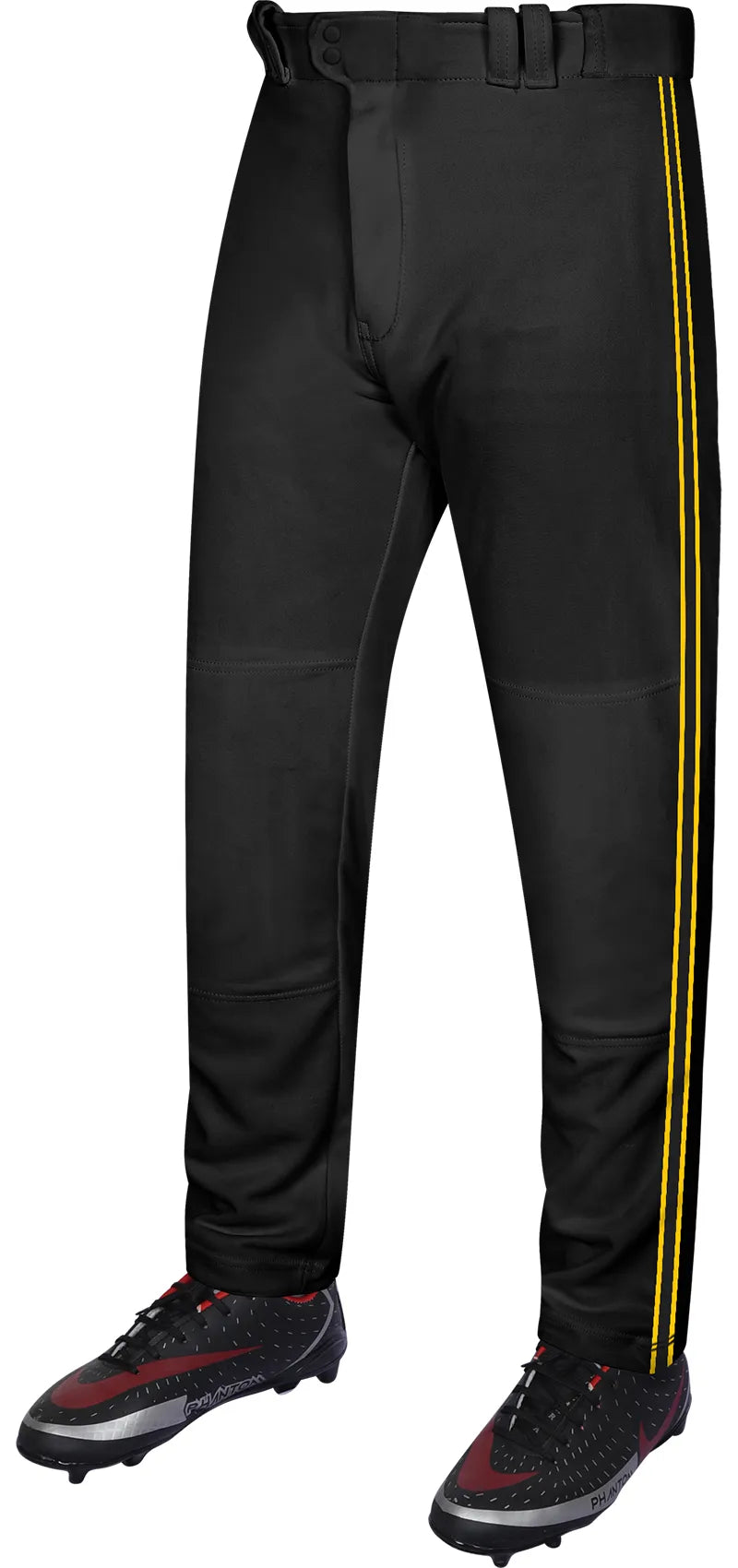 Proline Youth Full Length Baseball Pants with Stripes (black) - Gold / X-small
